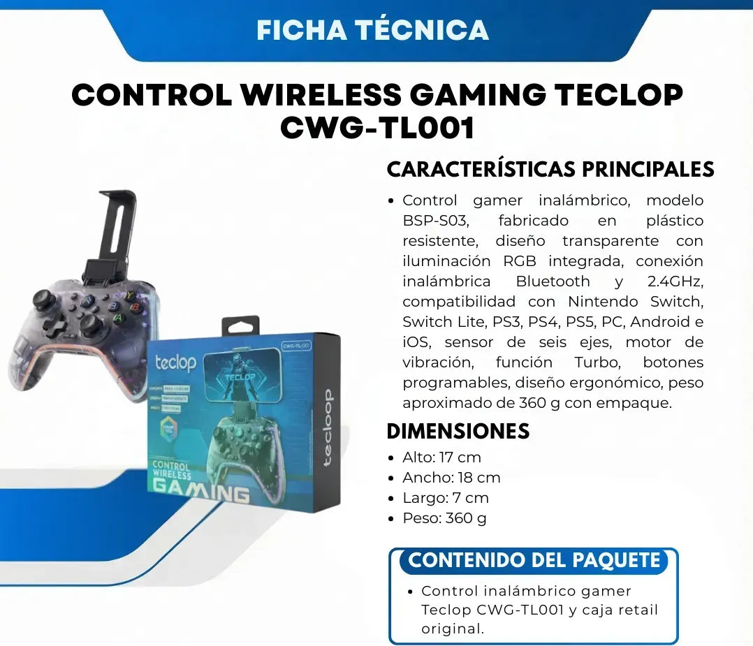 Control Wireless Gaming Teclop Cwg-tl-001 Inalámbrico Rgb